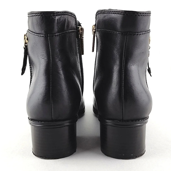Bandolino Carrington Black Leather Ankle Boots Block Heel Gold Accents Size 6.5M - Picture 6 of 16